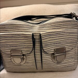 Fossil Women's Crossbody Bag - Navy Blue and Cream Stripes